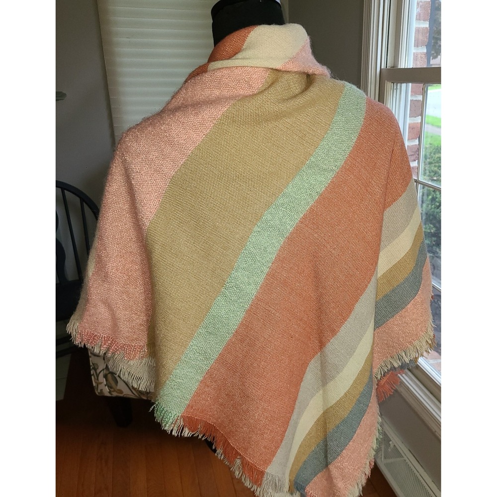 LAUREN CONRAD Women's LIGHTWEIGHT Muted Country STRIPE SQUARE SCARF Fringed